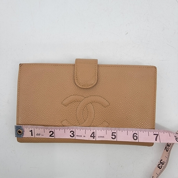 Chanel Vintage Timeless Tan Camel Pebbled Leather Bifold Wallet Karl Lagerfeld - Picture 8 of 16